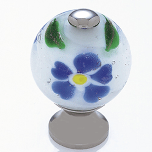  JVJ Hardware 1-3/16_dq_ Glass Knob/White W/Blue Flowers 
