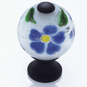  JVJ Hardware 1-3/16_dq_ Glass Knob/White W/Blue Flowers 