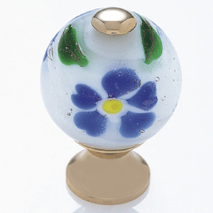  JVJ Hardware 1-3/16_dq_ Glass Knob/White W/Blue Flowers 