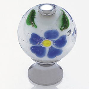  JVJ Hardware 1-3/16_dq_ Glass Knob/White W/Blue Flowers 