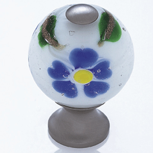  JVJ Hardware 1-3/16_dq_ Glass Knob/White W/Blue Flowers 