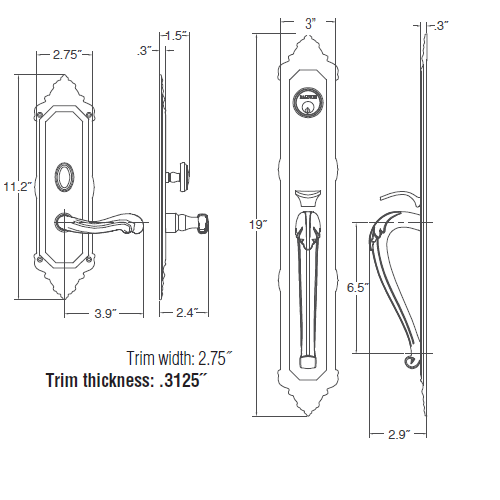 Baldwin Hardware 6950 Door Hardware Mortise Handleset